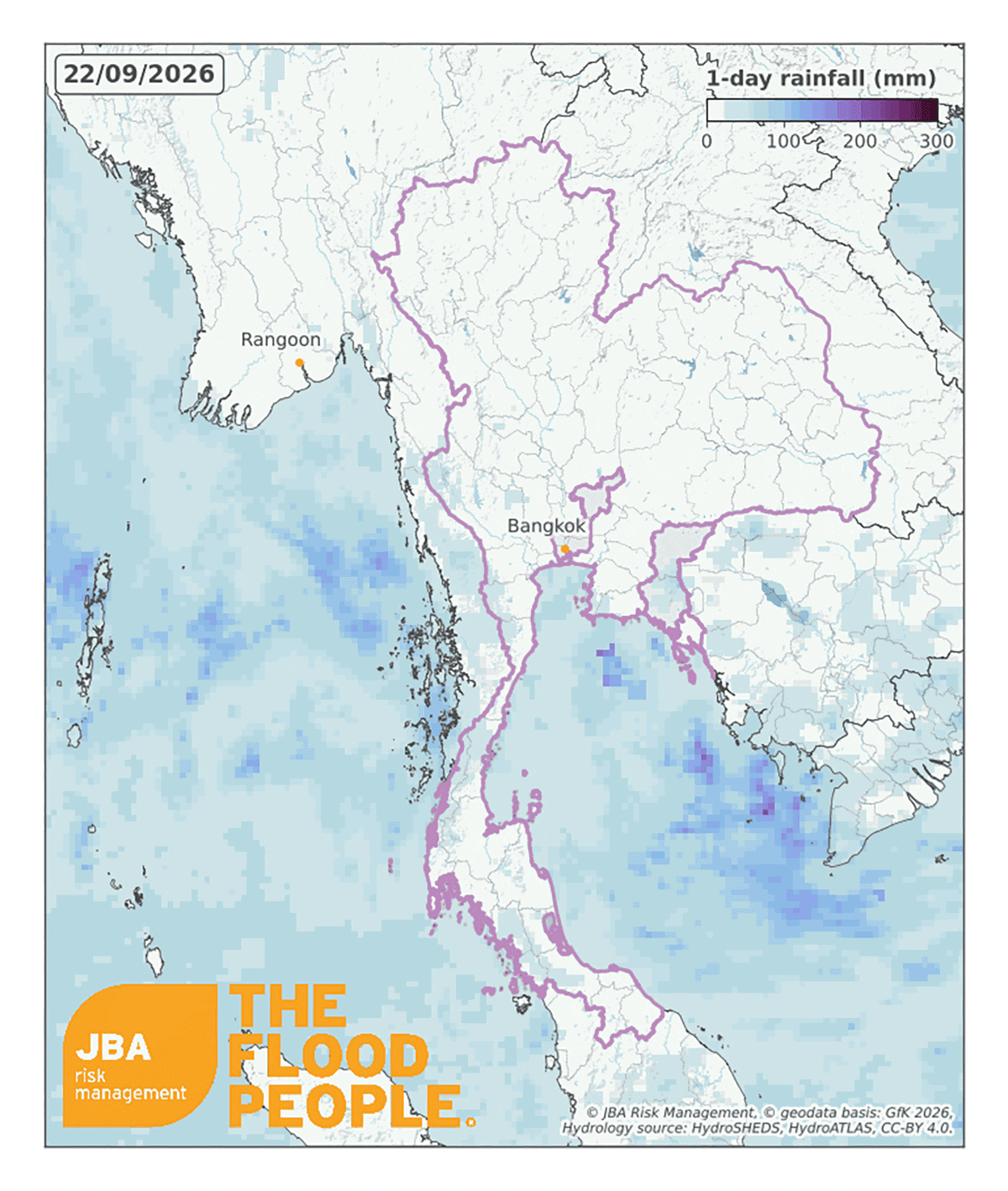 Animated map showing daily rainfall patterns across Thailand, including Bangkok, from 22 to 30 September 2026.
