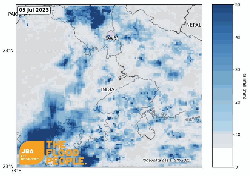 Map of India showcasing the affected regions