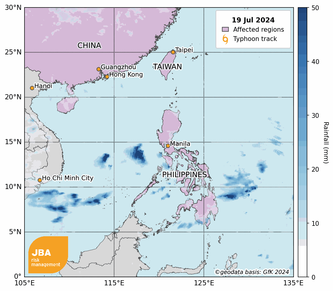 Satellite-observed rainfall for the western Pacific between 19 and 27  July 2024.